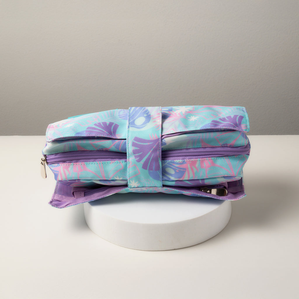 Blue & Lavender Floral Makeup Travel Bag: Handcrafted Toiletry Organizer