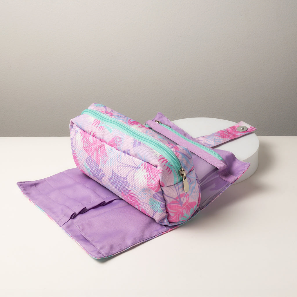 Pink & Turquoise Floral Travel Makeup Bag