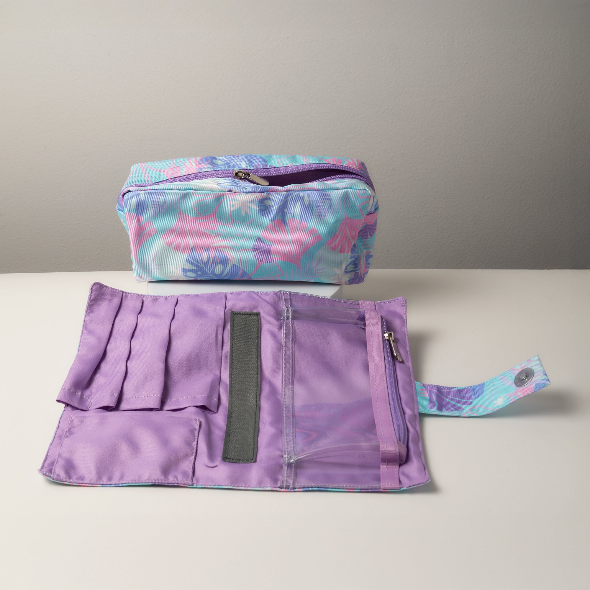 Blue & Lavender Floral Makeup Travel Bag-5