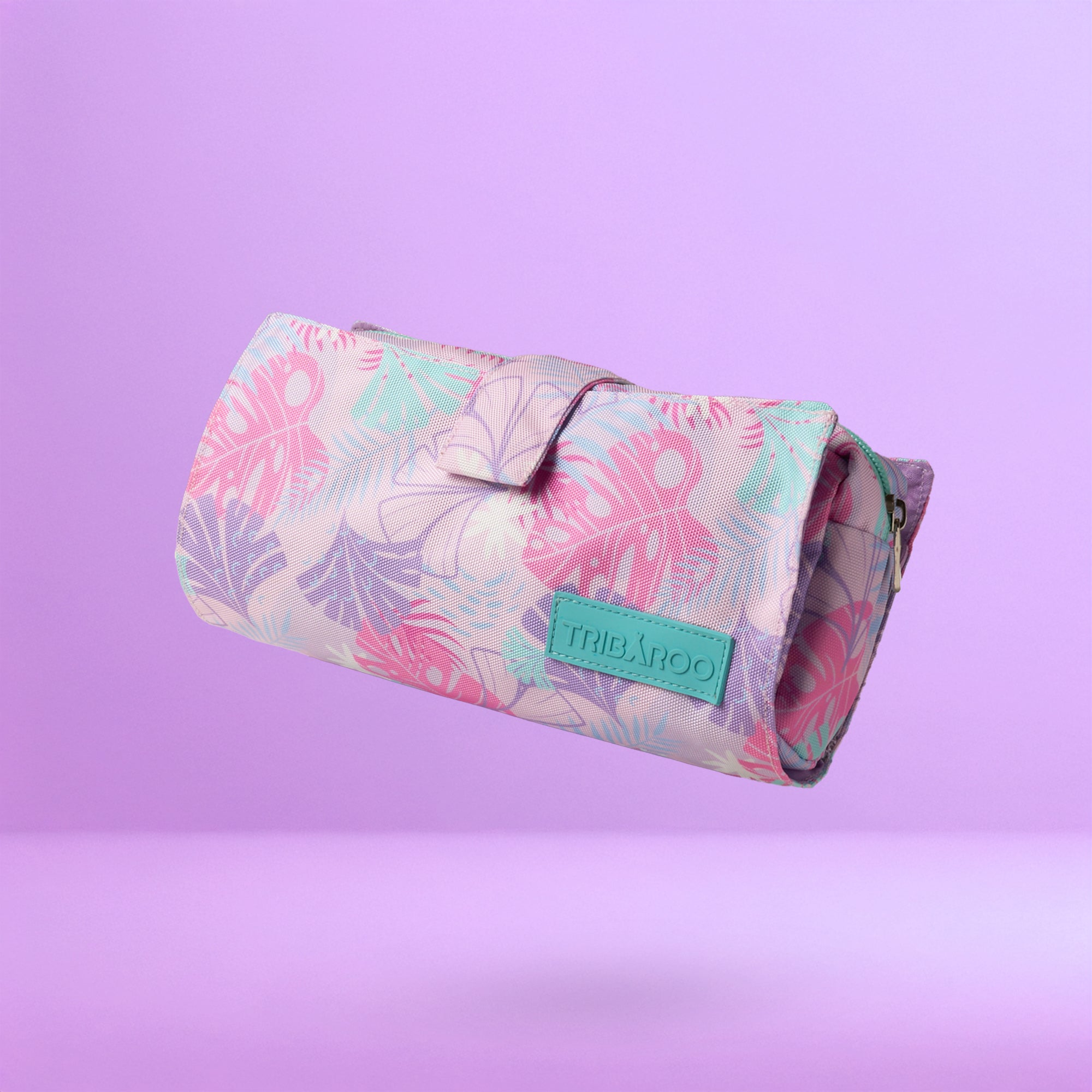 Pink & Turquoise Floral Travel Makeup Bag-1