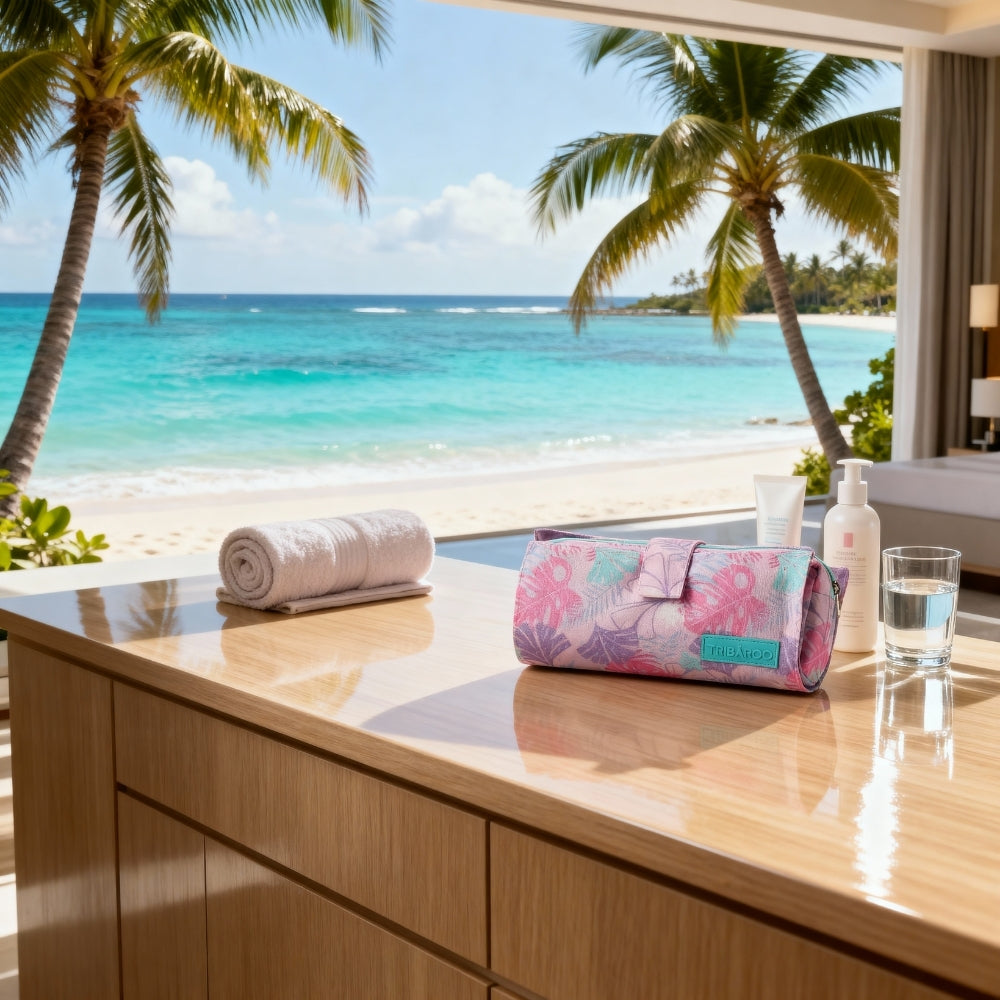 Pink & Turquoise Floral Travel Makeup Bag-7