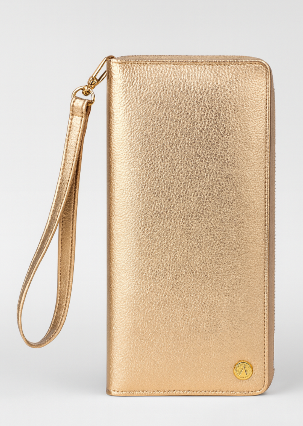 Tribaroo genuine leather gold wallet with wrist strap, minimalist design